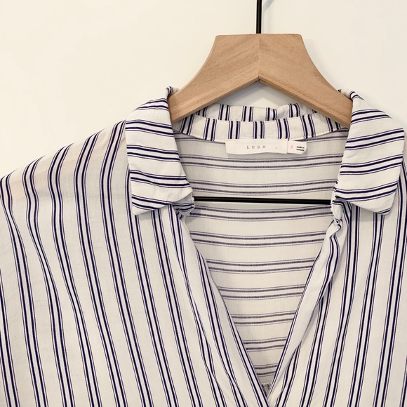 Nordstrom LUSH Striped Slit Collared Blouse - Picture 2 of 6